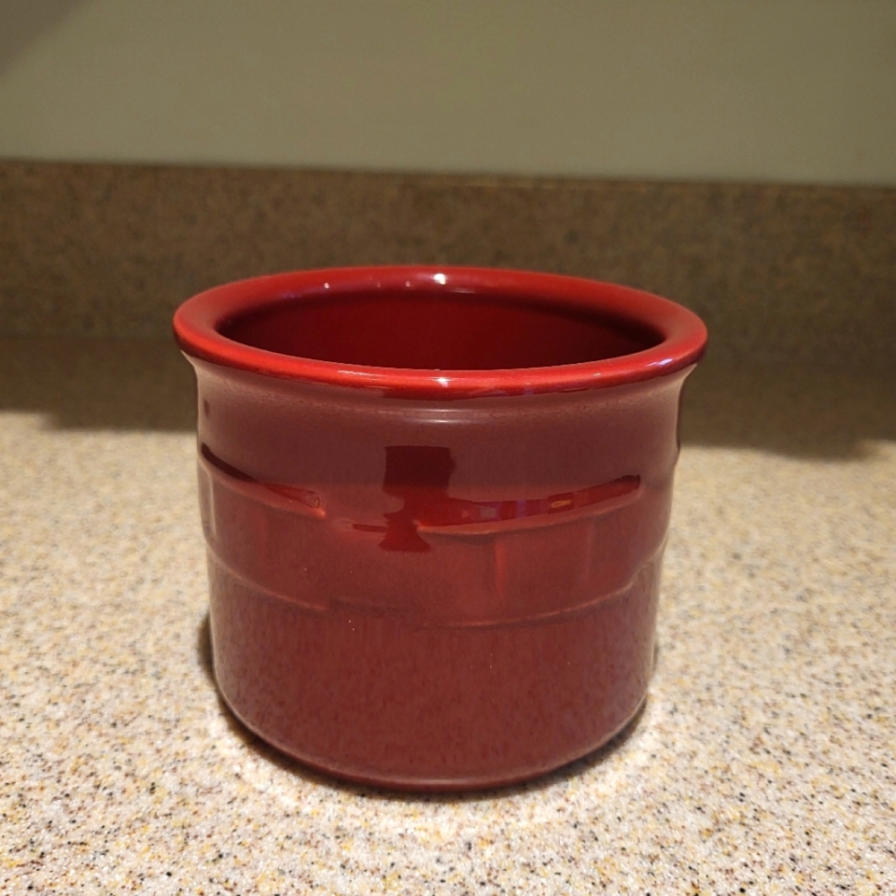 Longaberger Pottery Woven Traditions Paprika Round 1 Pint Salt Crock USA Made